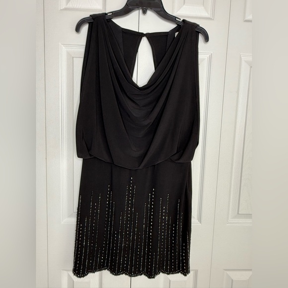 Cache Cocktail Dress Black Beaded Cutout Back Draped Neckline Sleeveless Sz 6 - Picture 9 of 11